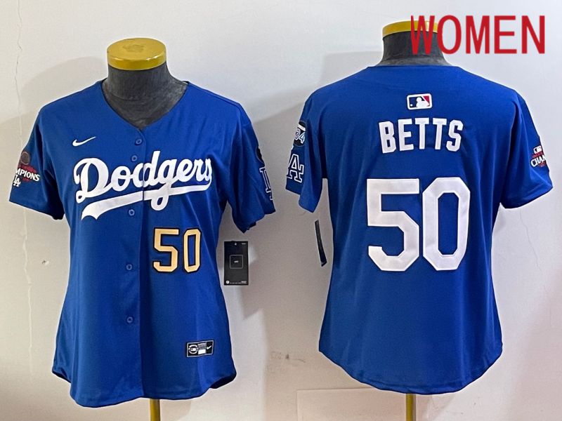 Women Los Angeles Dodgers 50 Betts Blue Game 2024 Nike MLB Jersey style 12051